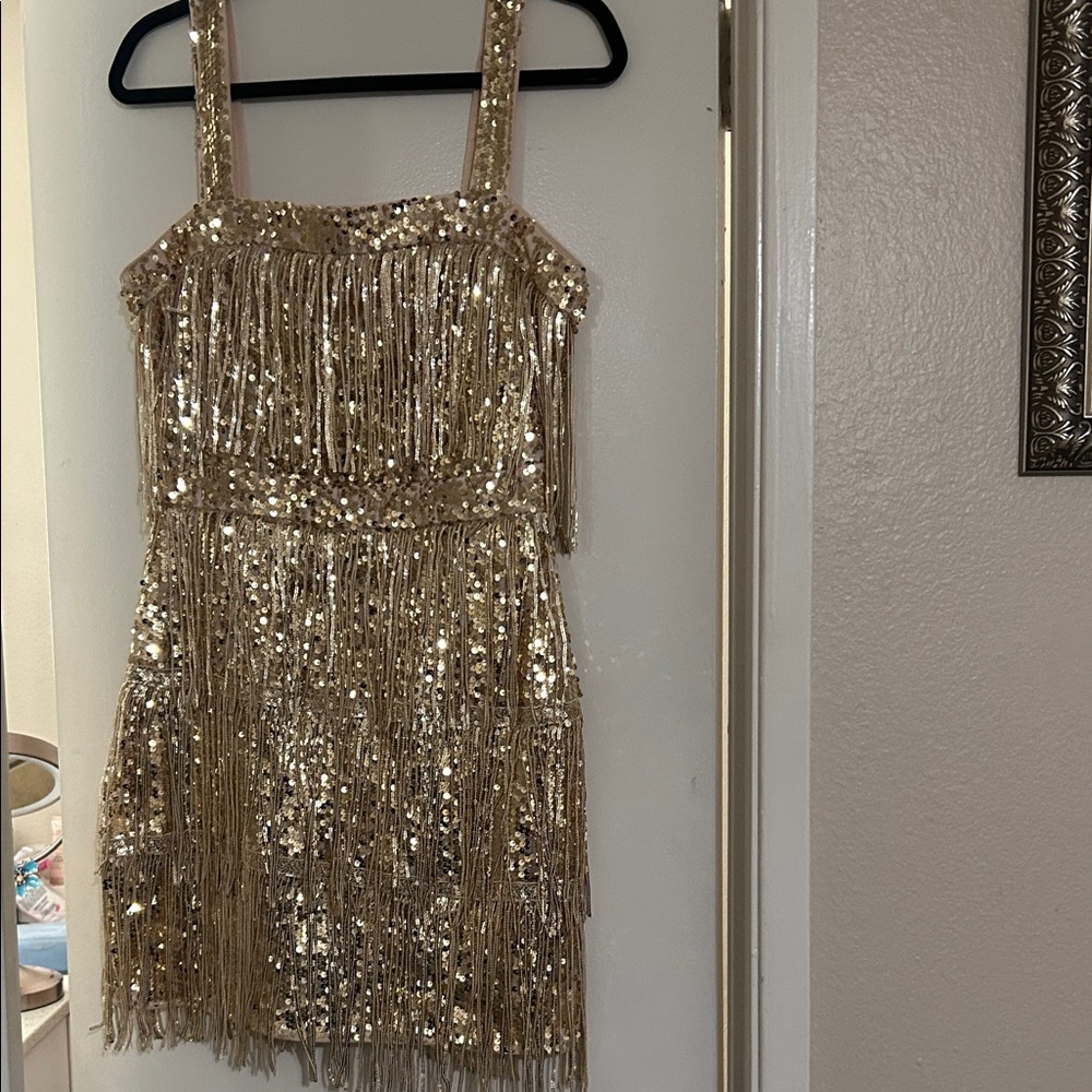 Glamorous Sequin Fringe Mini Dress - Gold